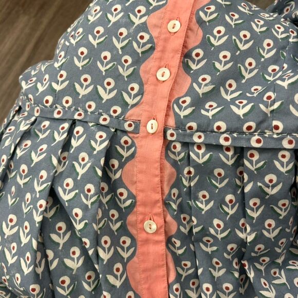 Daydress 100% Cotton Handwoven Blue Floral Button Midi Dress Medium Cottagecore - Picture 6 of 16